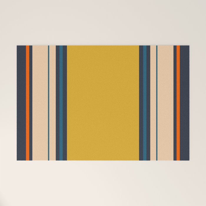 Wide and Thin Stripes Minimal Color Block Pattern Mustard Blue Orange Welcome Mat Gallery Image 1