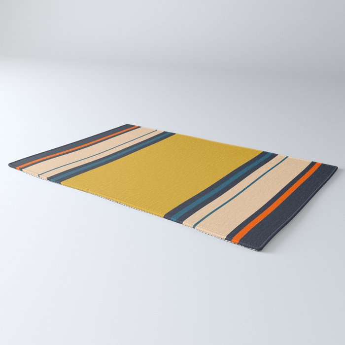 Wide and Thin Stripes Minimal Color Block Pattern Mustard Blue Orange Rug Gallery Image 3