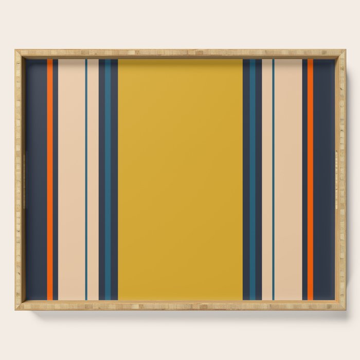Wide and Thin Stripes Minimal Color Block Pattern Mustard Blue Orange Serving Tray Gallery Image 1
