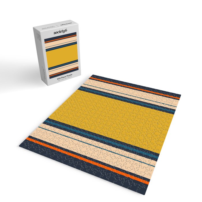 Wide and Thin Stripes Minimal Color Block Pattern Mustard Blue Orange Jigsaw Puzzle Gallery Image 2