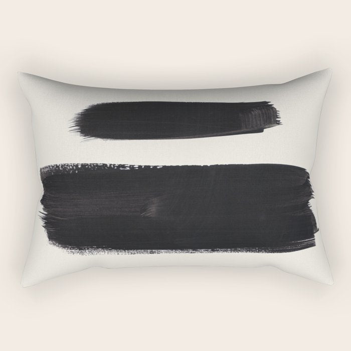 Mid Century Modern Minimalist Abstract Art Brush Strokes Black & White Ink Art Brush Strokes Rectangular Pillow Gallery Image 2