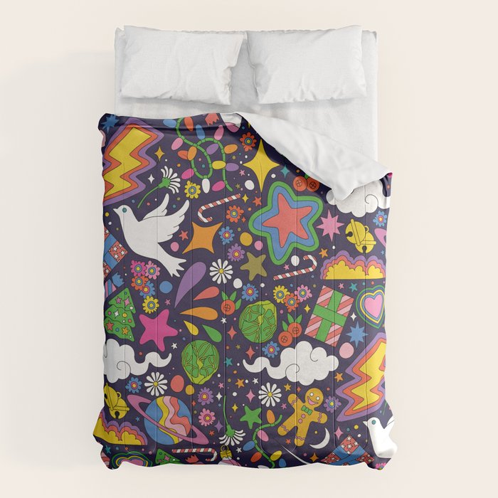 60s 70s psychedelic Modern Christmas Confetti Pattern Comforter Gallery Image 1
