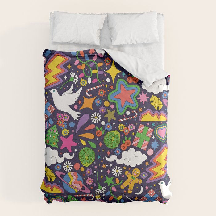 60s 70s psychedelic Modern Christmas Confetti Pattern Duvet Cover Gallery Image 6