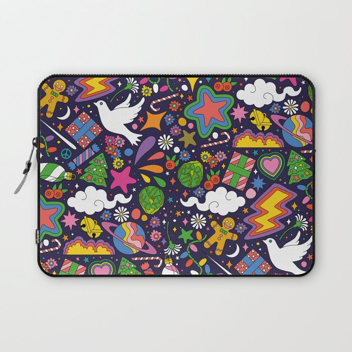 60s 70s psychedelic Modern Christmas Confetti Pattern Laptop Sleeve Gallery Image 1