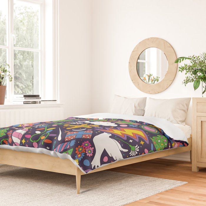 60s 70s psychedelic Modern Christmas Confetti Pattern Duvet Cover Gallery Image 2