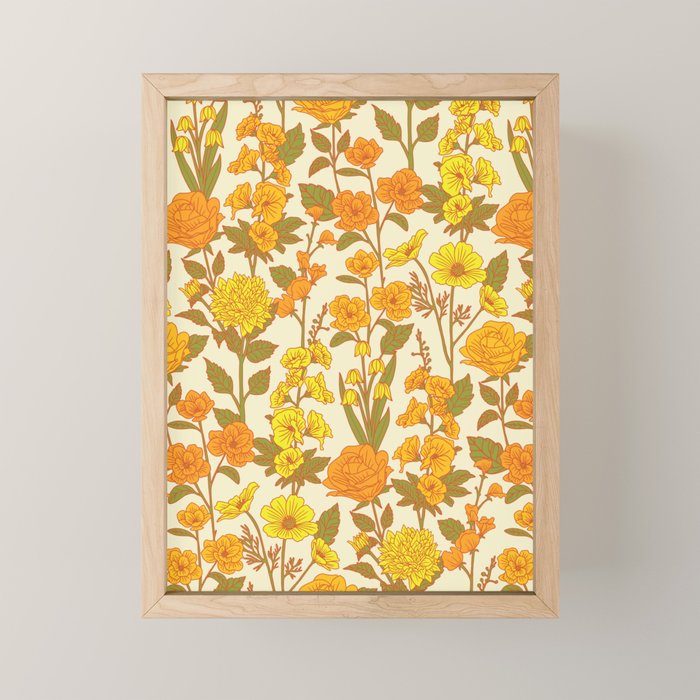 Yellow Vintage-Inspired 70s Floral Cottage Garden Mini Art Print Gallery Image 1