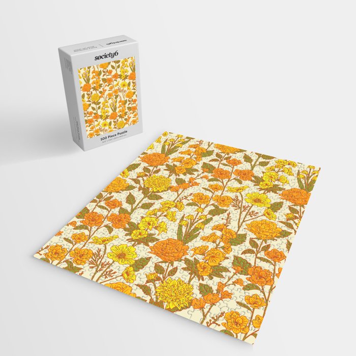 Yellow Vintage-Inspired 70s Floral Cottage Garden Jigsaw Puzzle Gallery Image 2