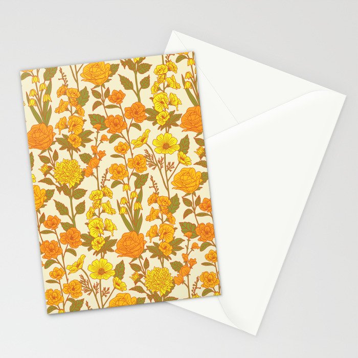 Yellow Vintage-Inspired 70s Floral Cottage Garden Stationery Card Gallery Image 2