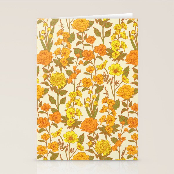 Yellow Vintage-Inspired 70s Floral Cottage Garden Stationery Card Gallery Image 2