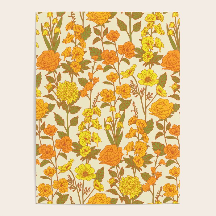 Yellow Vintage-Inspired 70s Floral Cottage Garden Poster Gallery Image 4