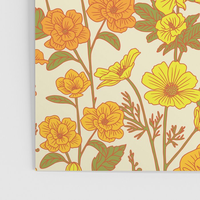 Yellow Vintage-Inspired 70s Floral Cottage Garden Poster Gallery Image 3