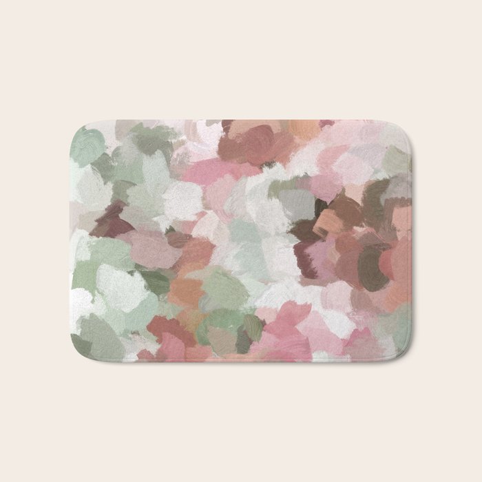 Spring Flurry - Sage Mint Green Fuchsia Blush Pink Abstract Flower Wall Art, Springtime Painting Bath Mat Gallery Image 1