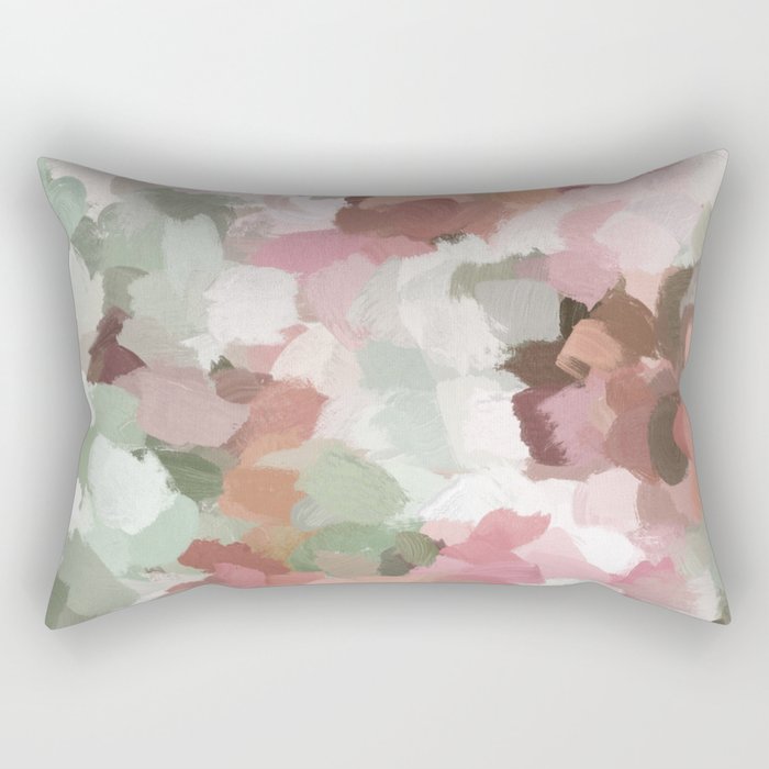 Spring Flurry - Sage Mint Green Fuchsia Blush Pink Abstract Flower Wall Art, Springtime Painting Rectangular Pillow Gallery Image 2