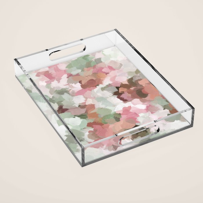 Spring Flurry - Sage Mint Green Fuchsia Blush Pink Abstract Flower Wall Art, Springtime Painting Acrylic Tray Gallery Image 1
