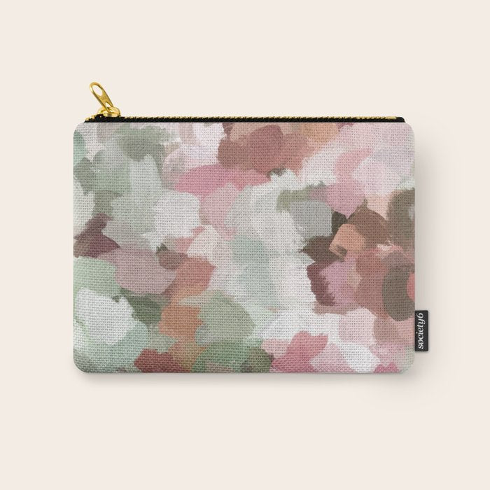 Spring Flurry - Sage Mint Green Fuchsia Blush Pink Abstract Flower Wall Art, Springtime Painting Carry All Pouch Gallery Image 1