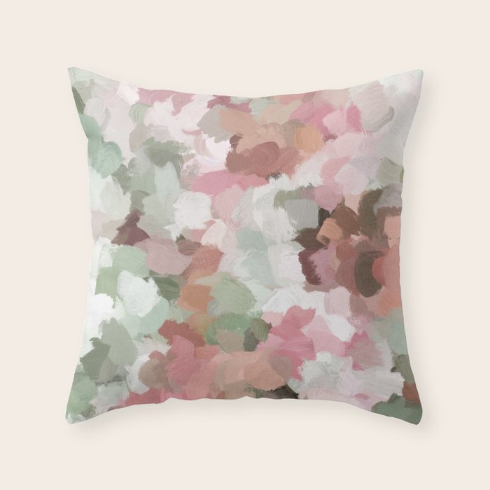 Spring Flurry - Sage Mint Green Fuchsia Blush Pink Abstract Flower Wall Art, Springtime Painting Throw Pillow Gallery Image 6