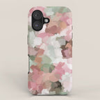 Spring Flurry - Sage Mint Green Fuchsia Blush Pink Abstract Flower Wall Art, Springtime Painting iPhone Case Gallery Image 1