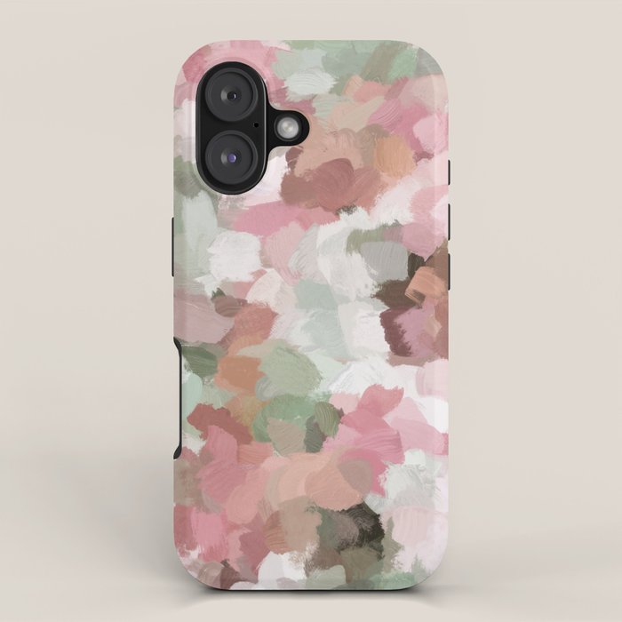 Spring Flurry - Sage Mint Green Fuchsia Blush Pink Abstract Flower Wall Art, Springtime Painting iPhone Case Gallery Image 1