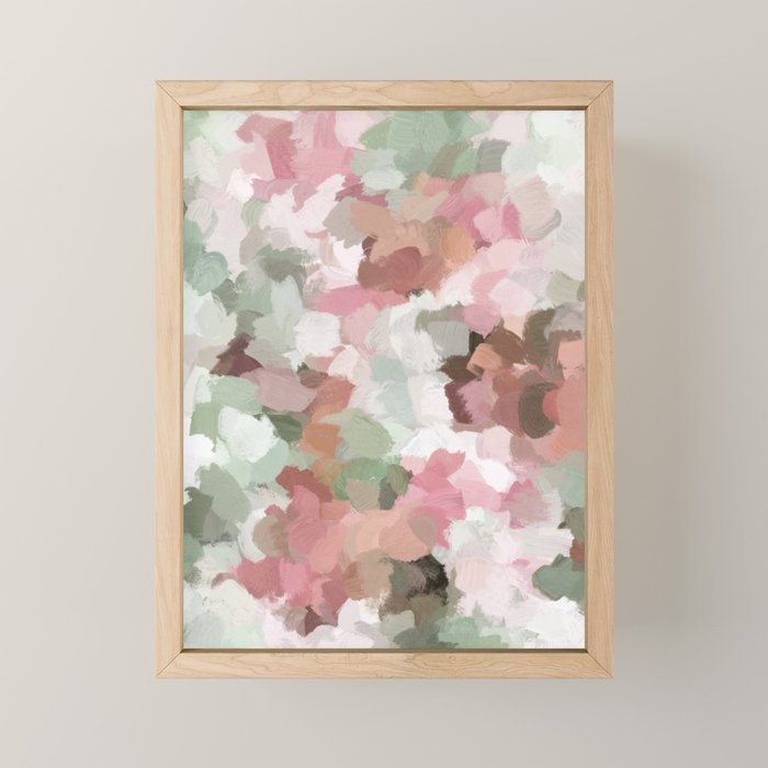 Spring Flurry - Sage Mint Green Fuchsia Blush Pink Abstract Flower Wall Art, Springtime Painting Mini Art Print Gallery Image 1