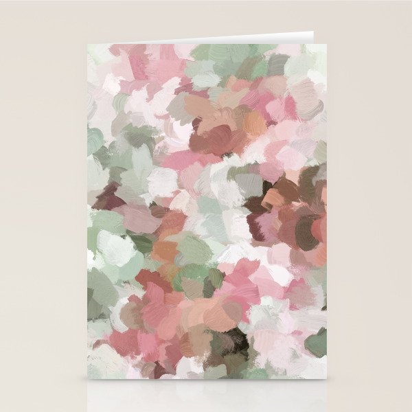 Spring Flurry - Sage Mint Green Fuchsia Blush Pink Abstract Flower Wall Art, Springtime Painting Stationery Card Gallery Image 2