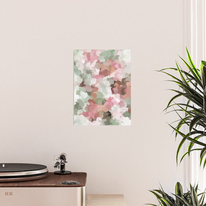 Spring Flurry - Sage Mint Green Fuchsia Blush Pink Abstract Flower Wall Art, Springtime Painting Poster Gallery Image 2