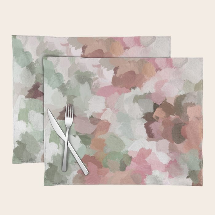 Spring Flurry - Sage Mint Green Fuchsia Blush Pink Abstract Flower Wall Art, Springtime Painting Placemat Gallery Image 1