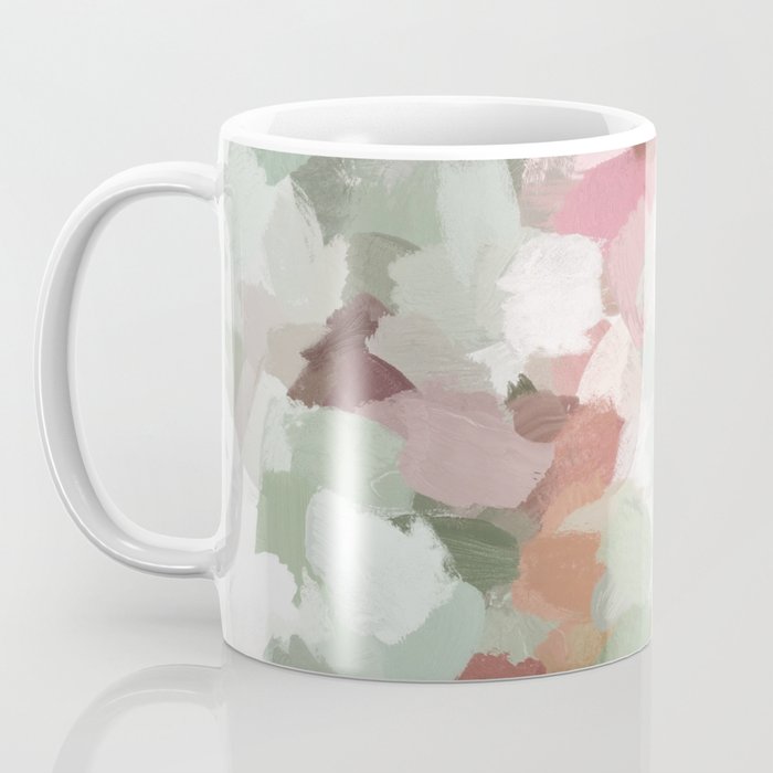 Spring Flurry - Sage Mint Green Fuchsia Blush Pink Abstract Flower Wall Art, Springtime Painting Coffee Mug Gallery Image 3