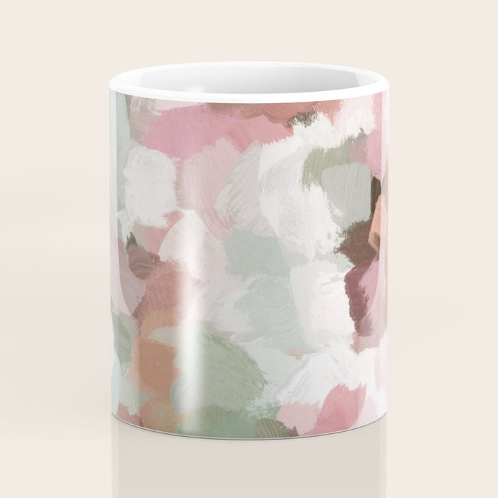 Spring Flurry - Sage Mint Green Fuchsia Blush Pink Abstract Flower Wall Art, Springtime Painting Coffee Mug Gallery Image 4