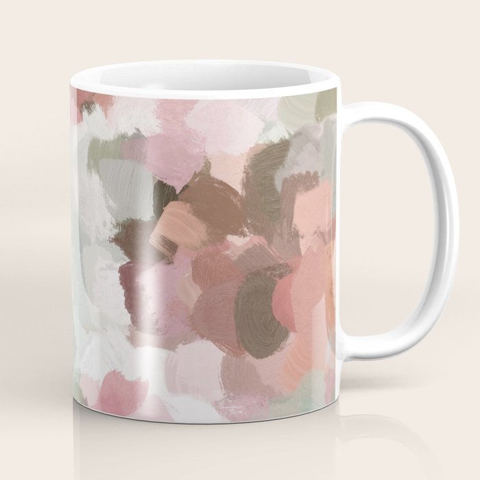 Spring Flurry - Sage Mint Green Fuchsia Blush Pink Abstract Flower Wall Art, Springtime Painting Coffee Mug Gallery Image 1