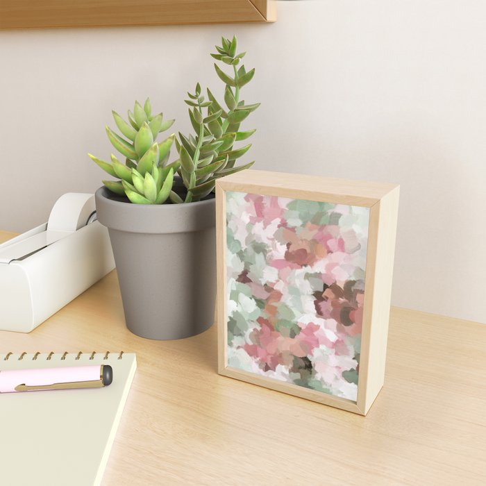 Spring Flurry - Sage Mint Green Fuchsia Blush Pink Abstract Flower Wall Art, Springtime Painting Mini Art Print Gallery Image 2