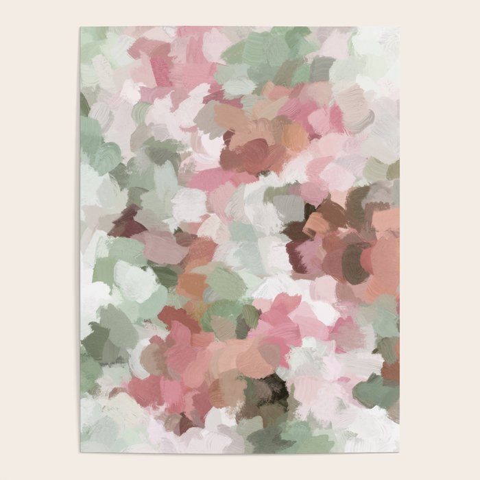 Spring Flurry - Sage Mint Green Fuchsia Blush Pink Abstract Flower Wall Art, Springtime Painting Poster Gallery Image 4
