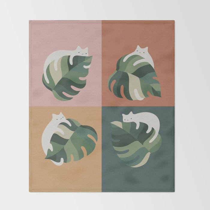 Cat and Leaf 2x2 Throw Blanket Gallery Image 2
