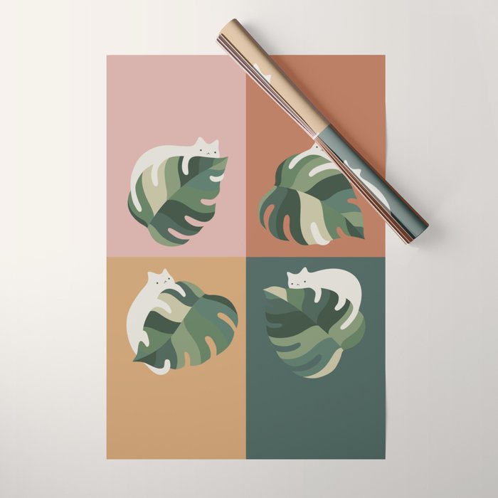 Cat and Leaf 2x2 Wrapping Paper Gallery Image 1