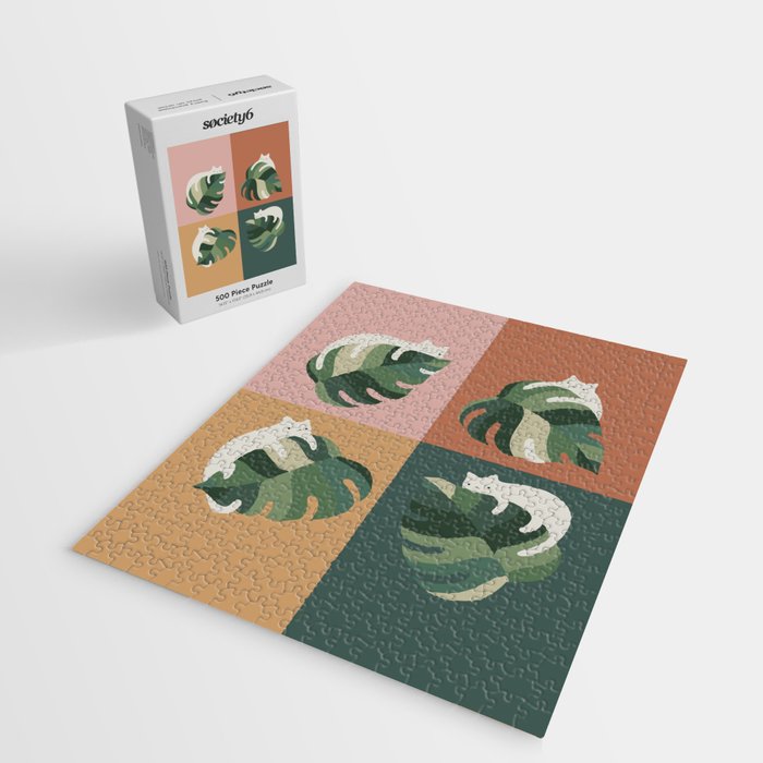 Cat and Leaf 2x2 Jigsaw Puzzle Gallery Image 2