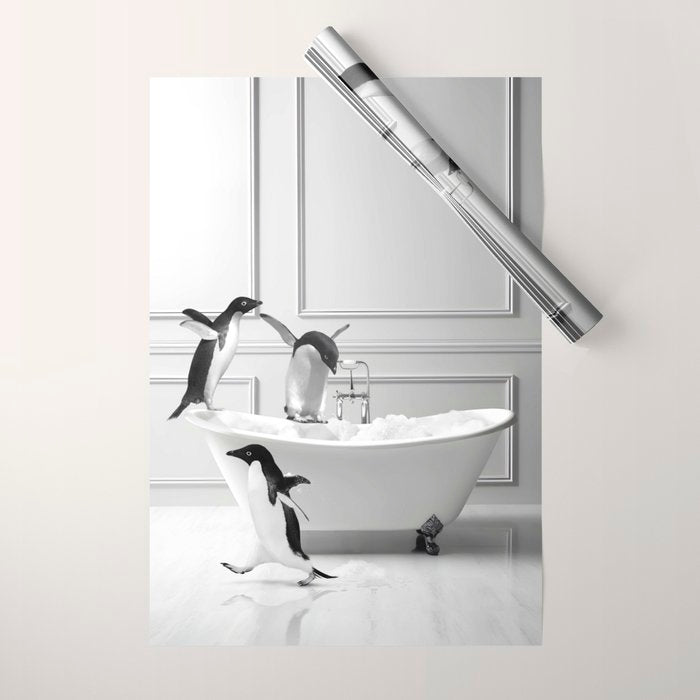 Penguin in Bathtub Wrapping Paper Gallery Image 1