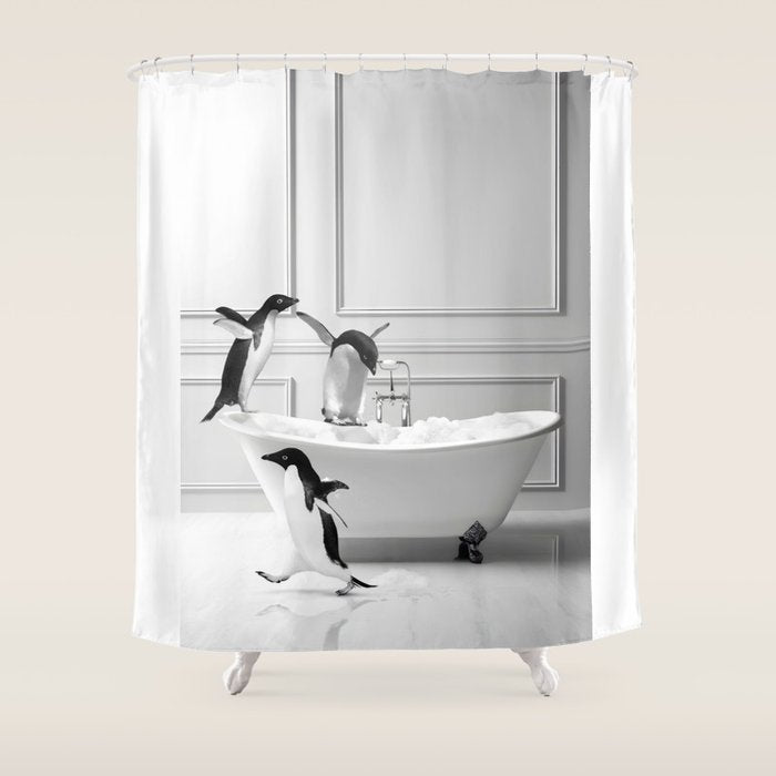 Penguin in Bathtub Shower Curtain Gallery Image 1