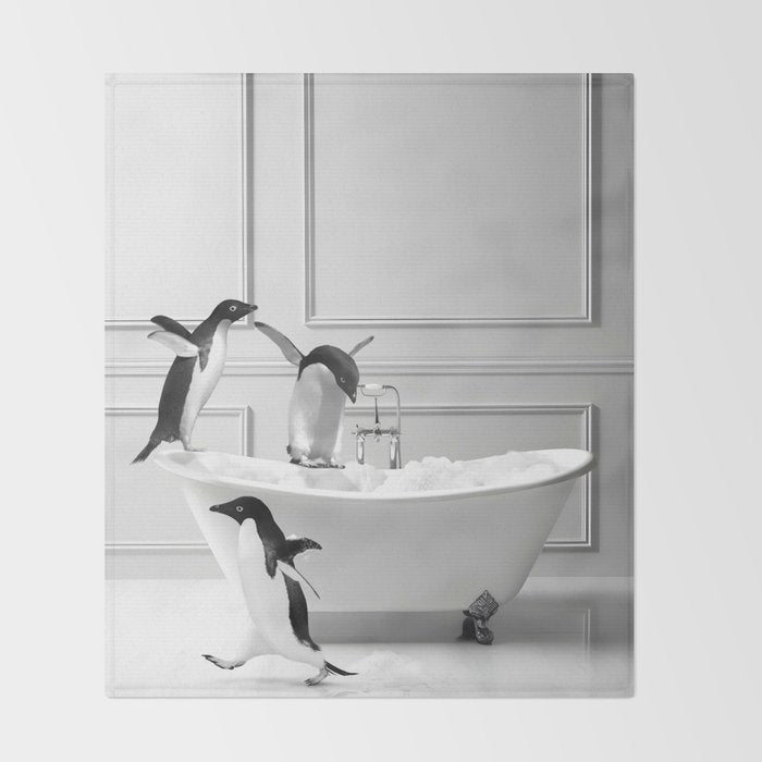 Penguin in Bathtub Throw Blanket Gallery Image 2