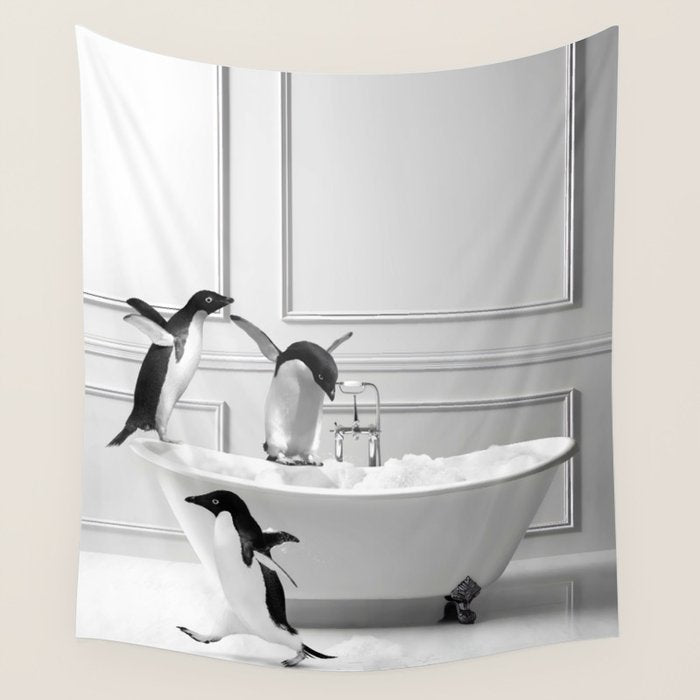 Penguin in Bathtub Wall Tapestry Gallery Image 1