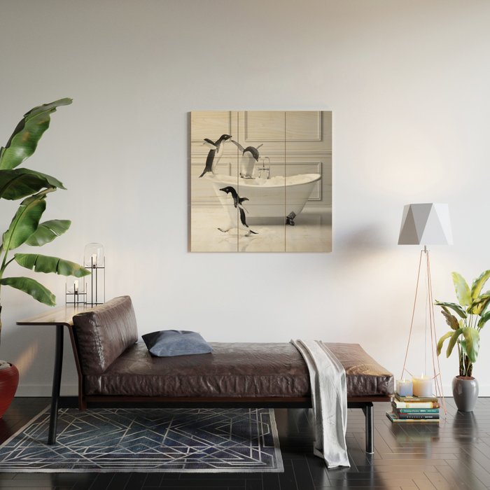 Penguin in Bathtub Wood Wall Art Gallery Image 2