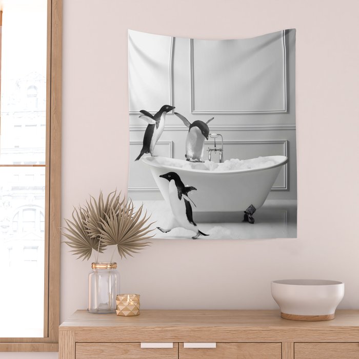 Penguin in Bathtub Wall Tapestry Gallery Image 2