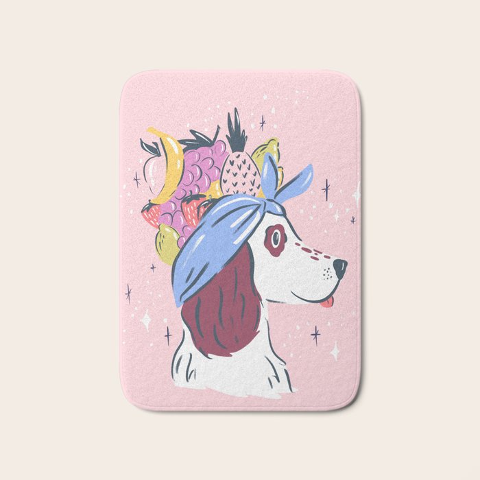 Spaniel with Fruit Hat Dog Illustration Bath Mat Gallery Image 1