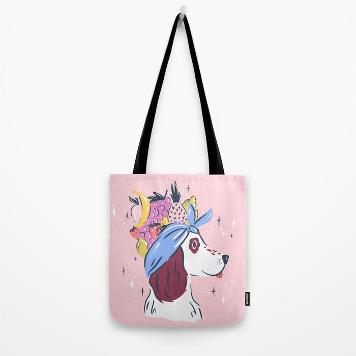 Spaniel with Fruit Hat Dog Illustration Tote Bag Gallery Image 2