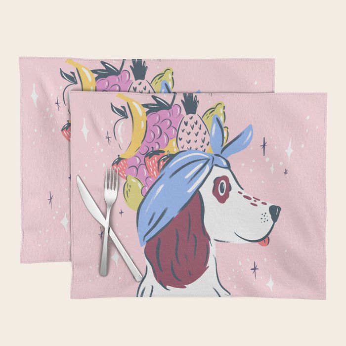 Spaniel with Fruit Hat Dog Illustration Placemat Gallery Image 1