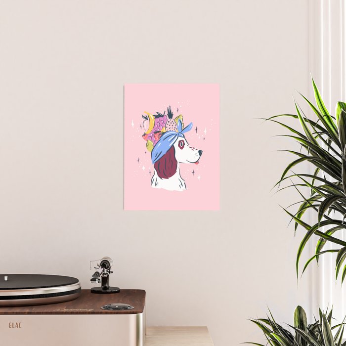 Spaniel with Fruit Hat Dog Illustration Poster Gallery Image 2