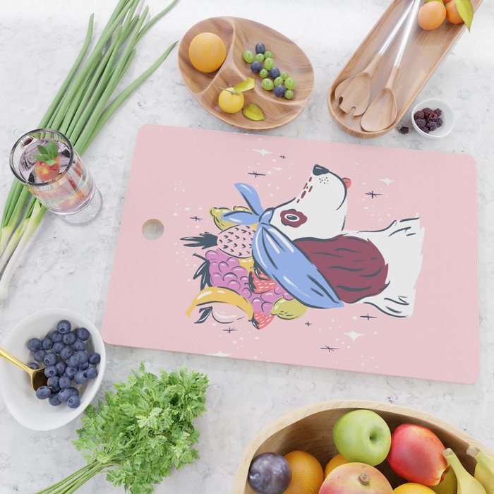 Spaniel with Fruit Hat Dog Illustration Cutting Board Gallery Image 2