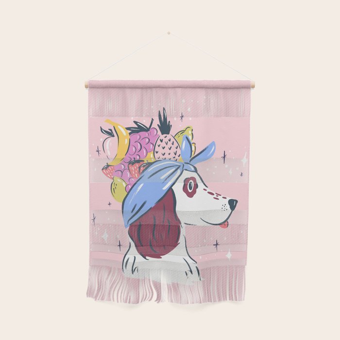 Spaniel with Fruit Hat Dog Illustration Wall Hanging Gallery Image 1