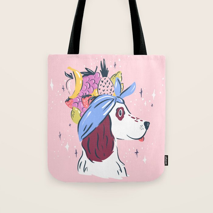 Spaniel with Fruit Hat Dog Illustration Tote Bag Gallery Image 1
