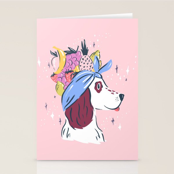 Spaniel with Fruit Hat Dog Illustration Stationery Card Gallery Image 2