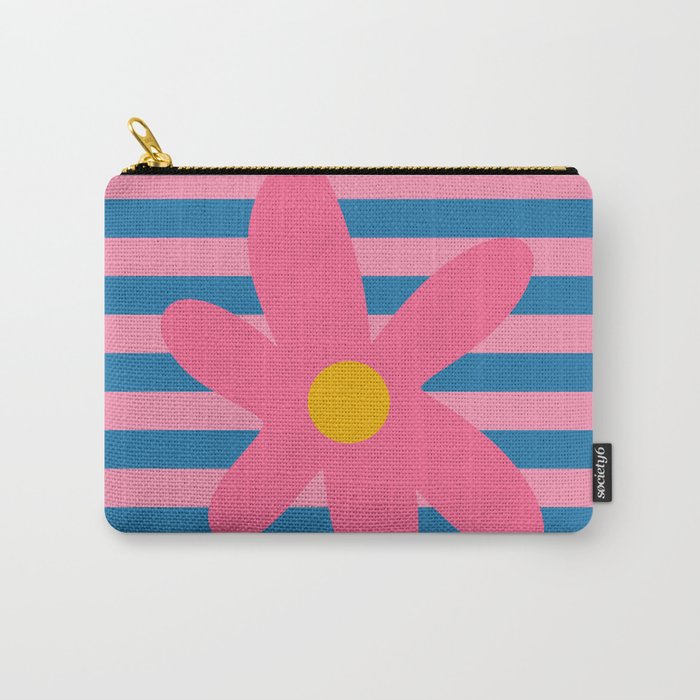 Joyful Flower and Stripes Floral Pink Blue Yellow Carry All Pouch Gallery Image 1