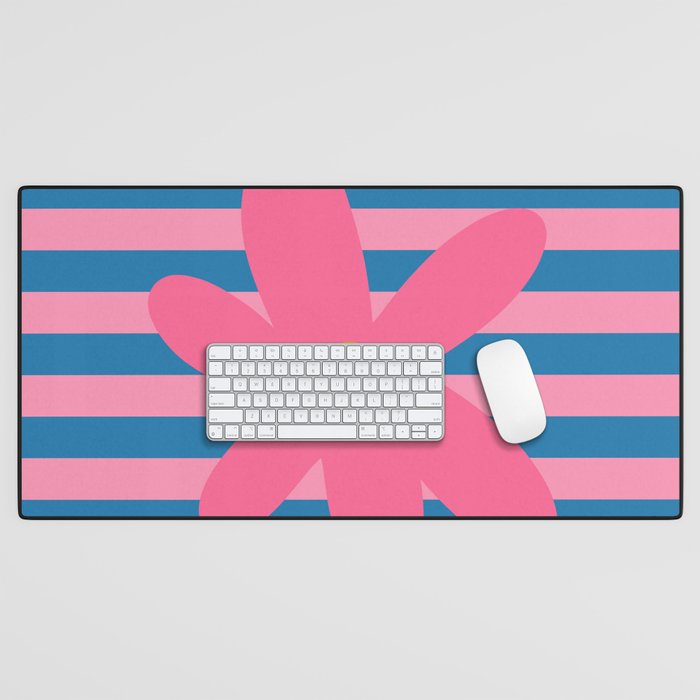 Joyful Flower and Stripes Floral Pink Blue Yellow Desk Mat Gallery Image 1
